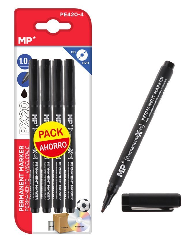MP ανεξίτηλος μαρκαδόρος  για CD-DVD, 1mm, μαύρος, 4τμχ 1570