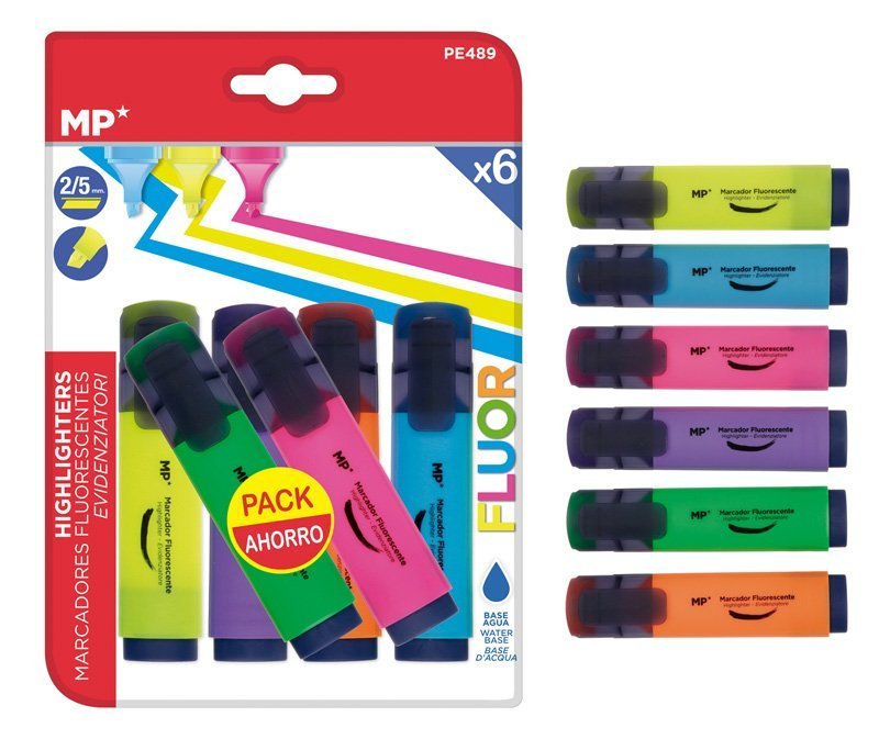 MP μαρκαδόρος υπογράμμισης , πάχος μύτης 2-5mm, 6 χρώματα 1661