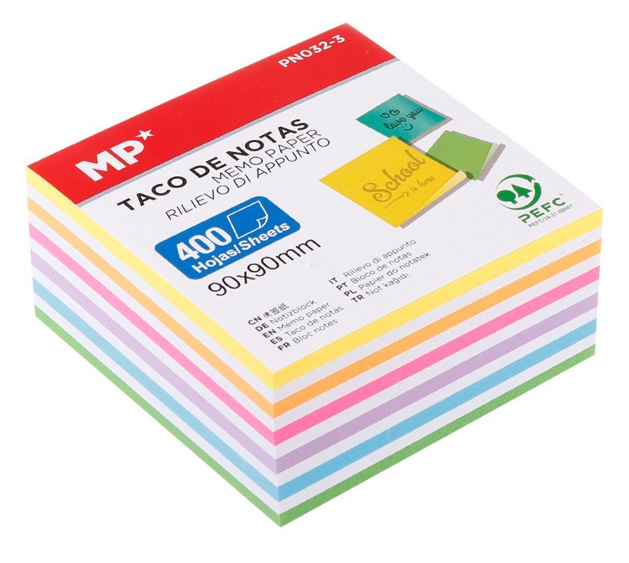 MP χαρτάκια σημειώσεων , 90x90mm, 400τμχ, χρωματιστά 3422