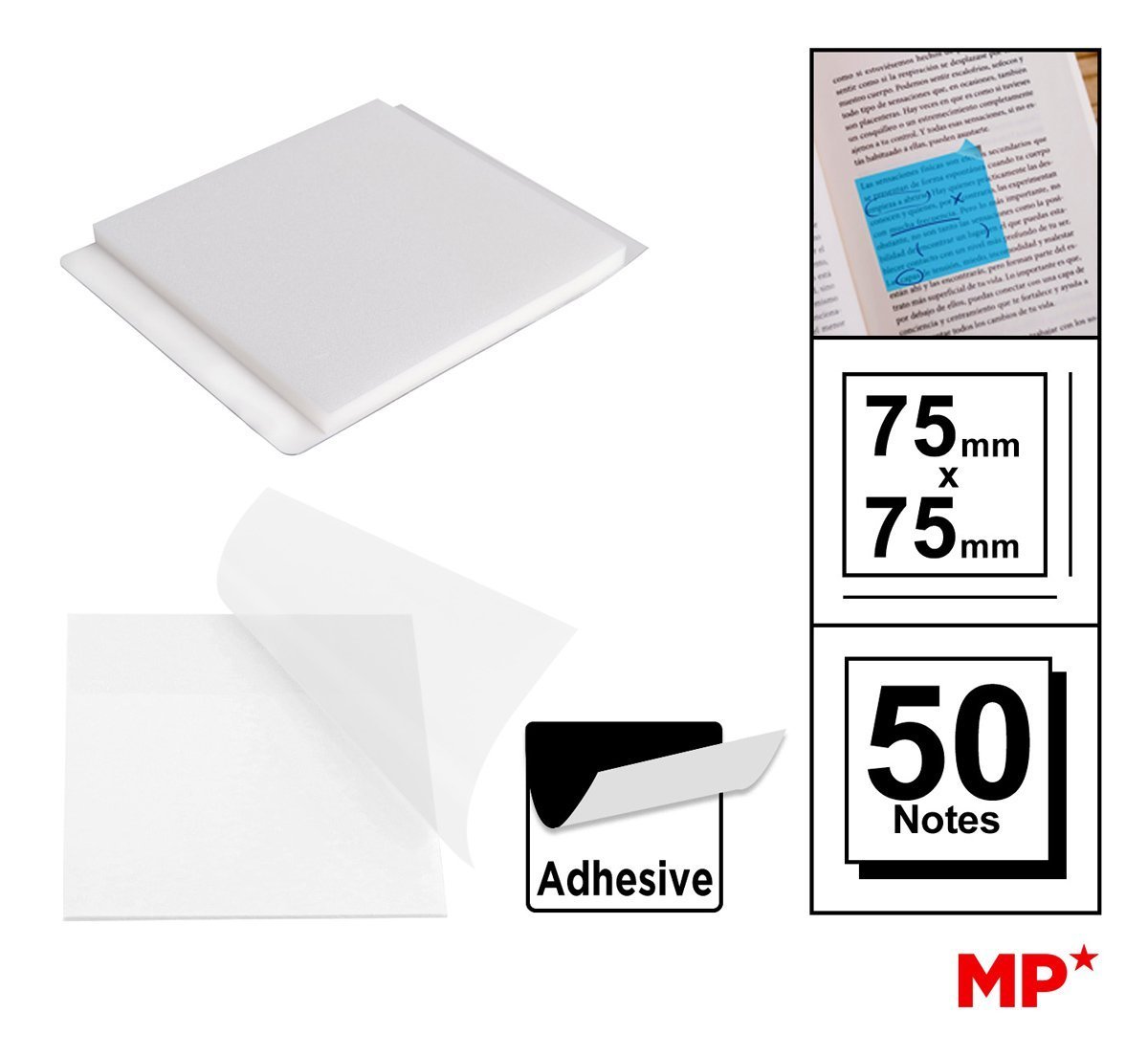 MP αυτοκόλλητα χαρτάκια σημειώσεων , 75x75mm, διάφανα, 50τμχ 7884 - Image 2