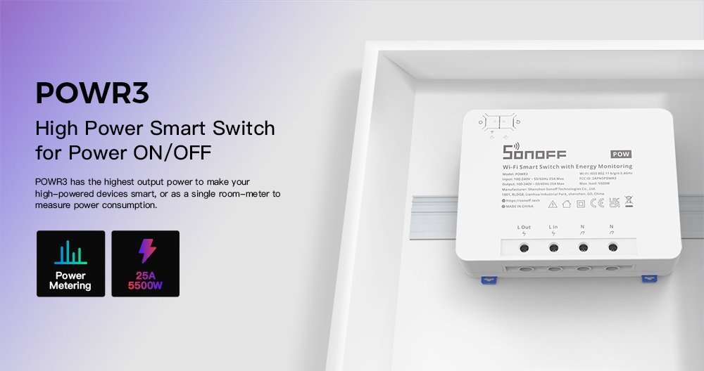 SONOFF smart διακόπτης παρακολούθησης ισχύος , WiFi, 25A, λευκός 3209 - Image 2