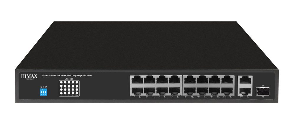 HIMAX PoE switch , 16x Ethernet PoE/2x Ethernet/2x SFP θύρες, έως 1000Mbps 7872