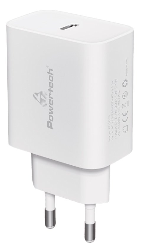 POWERTECH φορτιστής τοίχου , USB-C, PD QC3.0, GaN, 30W, λευκός 4219