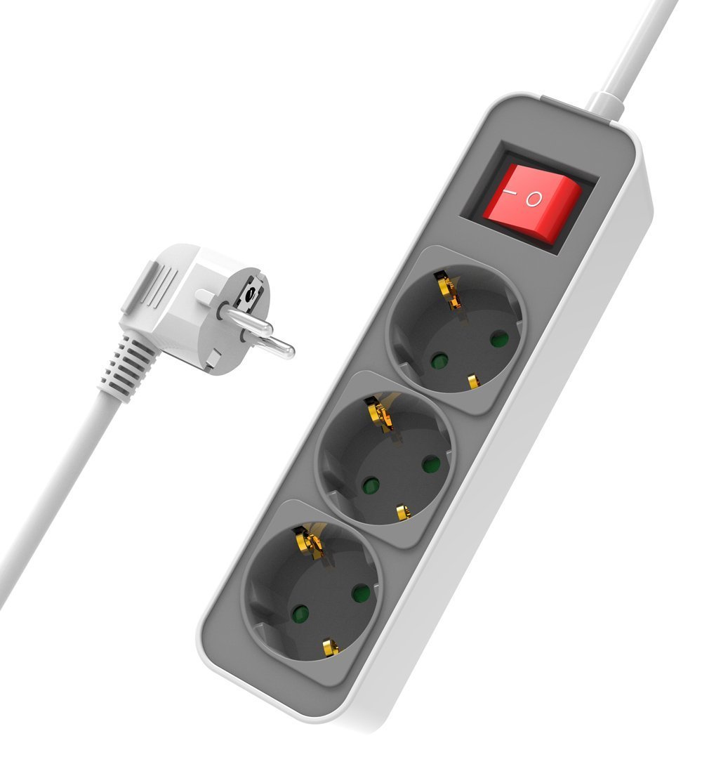 POWERTECH πολύπριζο ασφαλείας , 3x schuko, 16A, 1.4m, λευκό 4292