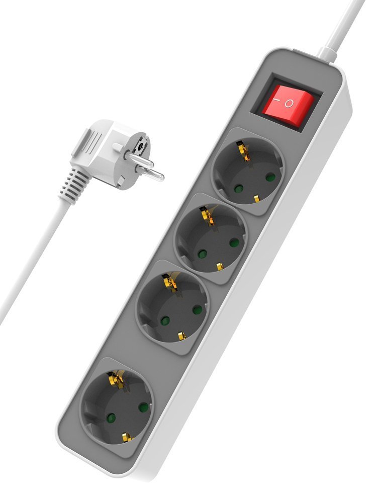 POWERTECH πολύπριζο ασφαλείας , 4x schuko, 16A, 1.4m, λευκό 4293