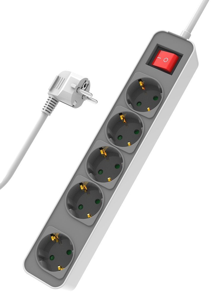 POWERTECH πολύπριζο ασφαλείας , 5x schuko, 16A, 1.4m, λευκό 4294