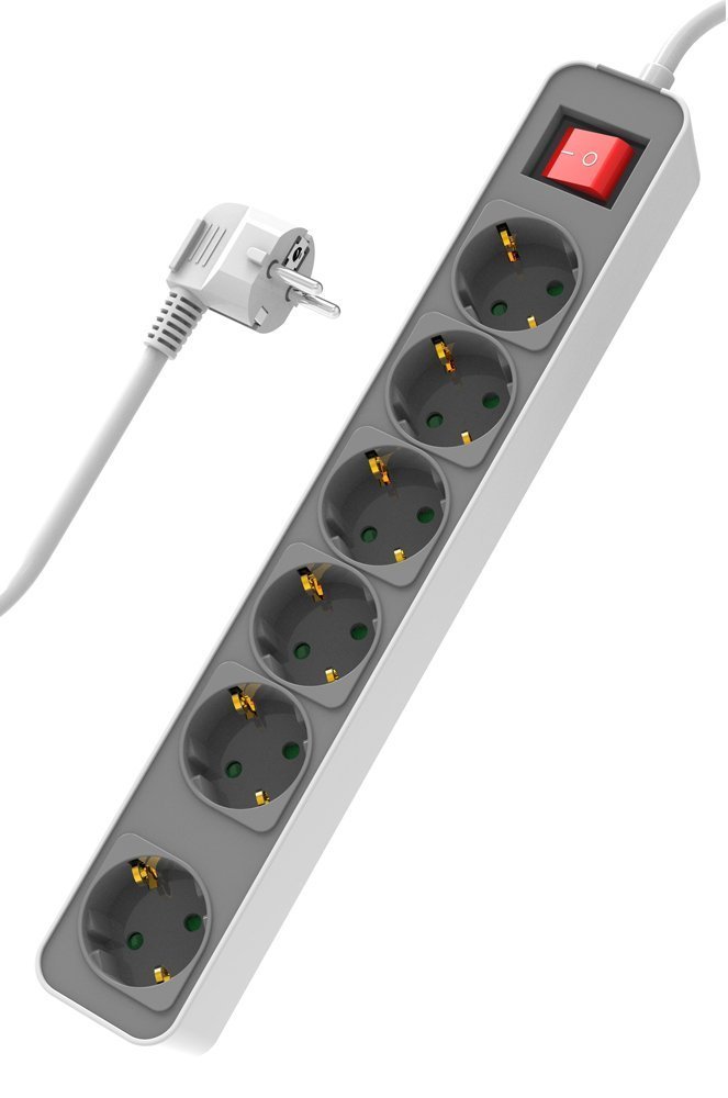 POWERTECH πολύπριζο ασφαλείας , 6x schuko, 16A, 1.4m, λευκό 4295