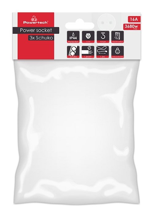 POWERTECH πολύπριζο , 3x schuko, IP44, 16A, 1.5m, μαύρο 4337 - Image 2