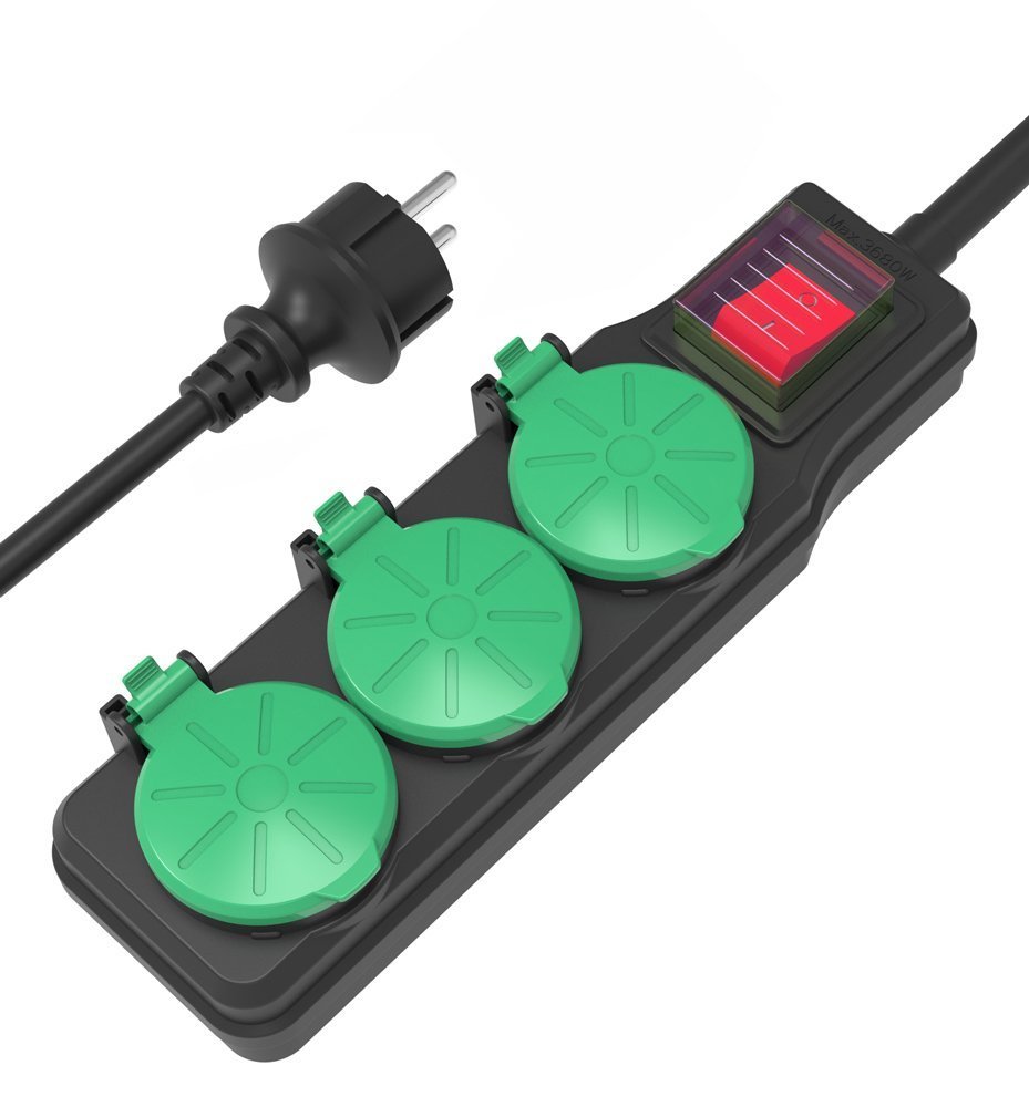 POWERTECH πολύπριζο , 3x schuko, IP44, 16A, 1.5m, μαύρο 4337