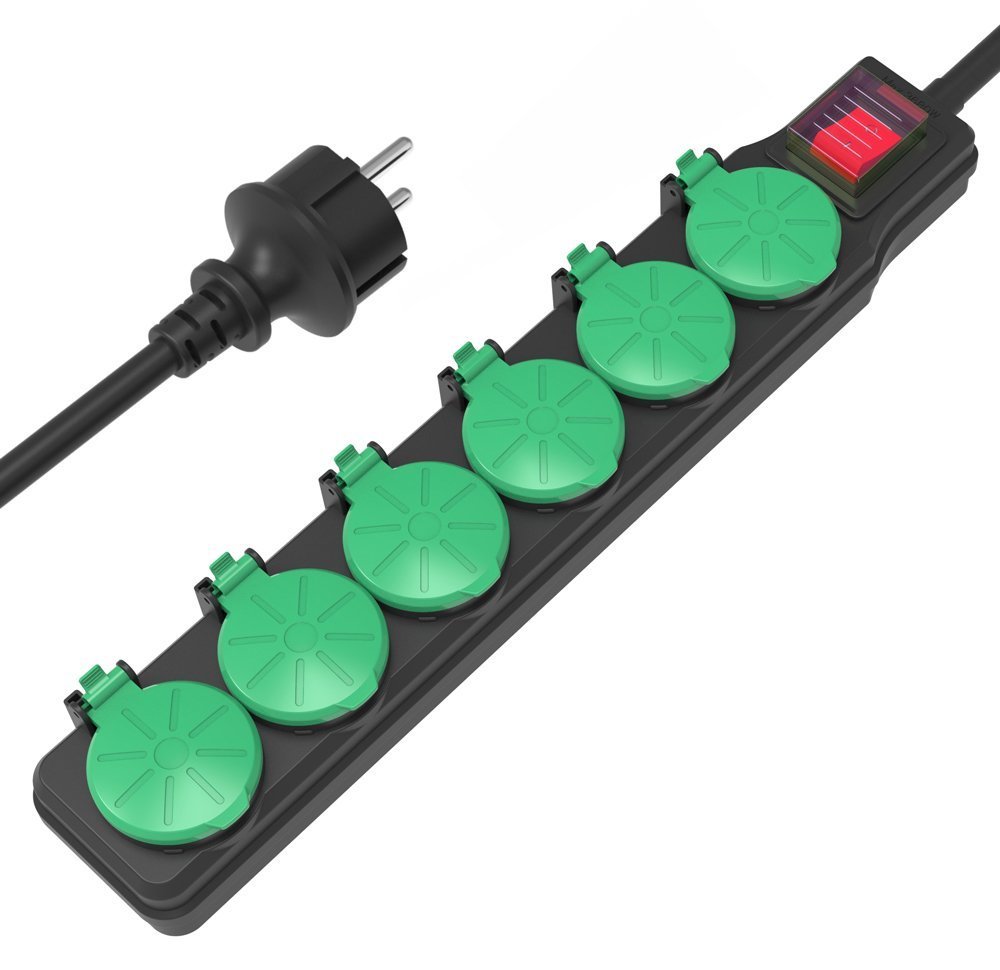 POWERTECH πολύπριζο , 6x schuko, IP44, 16A, 1.5m, μαύρο 4338