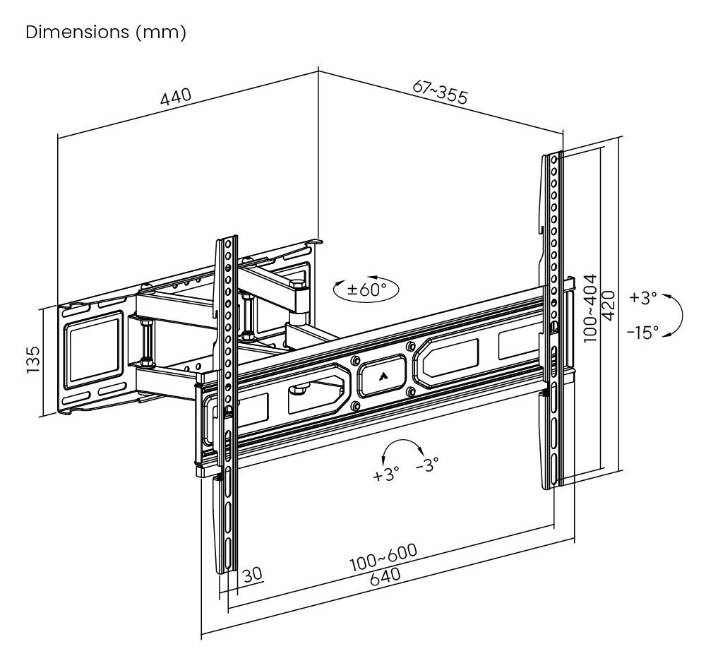POWERTECH επιτοίχια βάση τηλεόρασης , 37-80", έως 40kg, full motion 5312 - Image 5