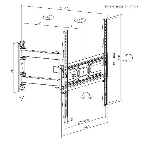 POWERTECH επιτοίχια βάση τηλεόρασης , 32-55", έως 35kg, full motion 5313 - Image 5