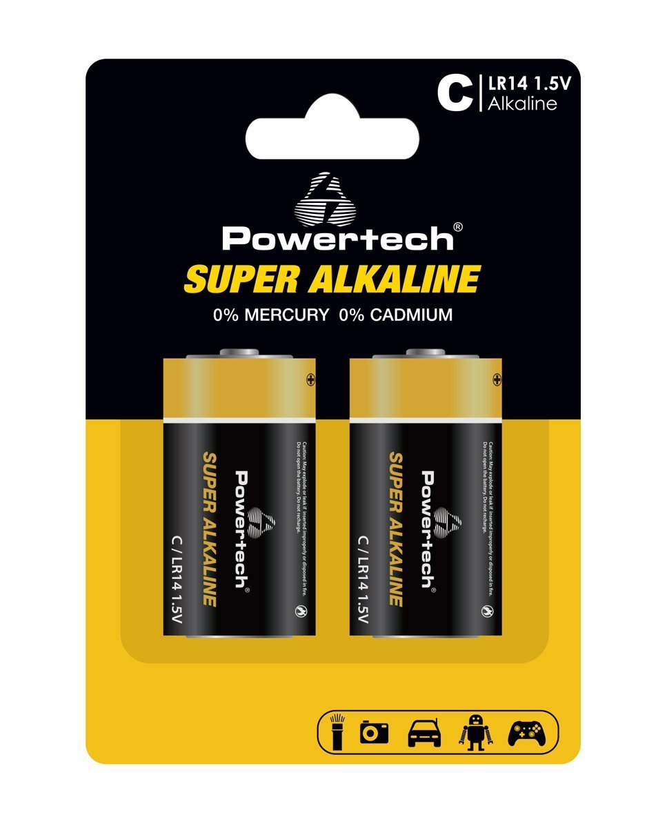 POWERTECH αλκαλικές μπαταρίες Super Alkaline , LR14, 1.5V, 2τμχ 6395