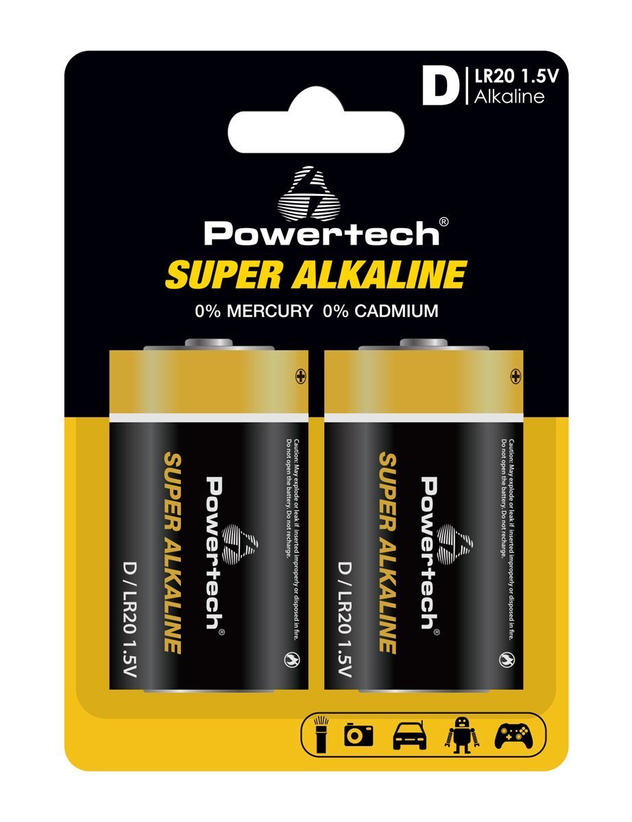 POWERTECH αλκαλικές μπαταρίες Super Alkaline , LR20, 1.5V, 2τμχ 6396