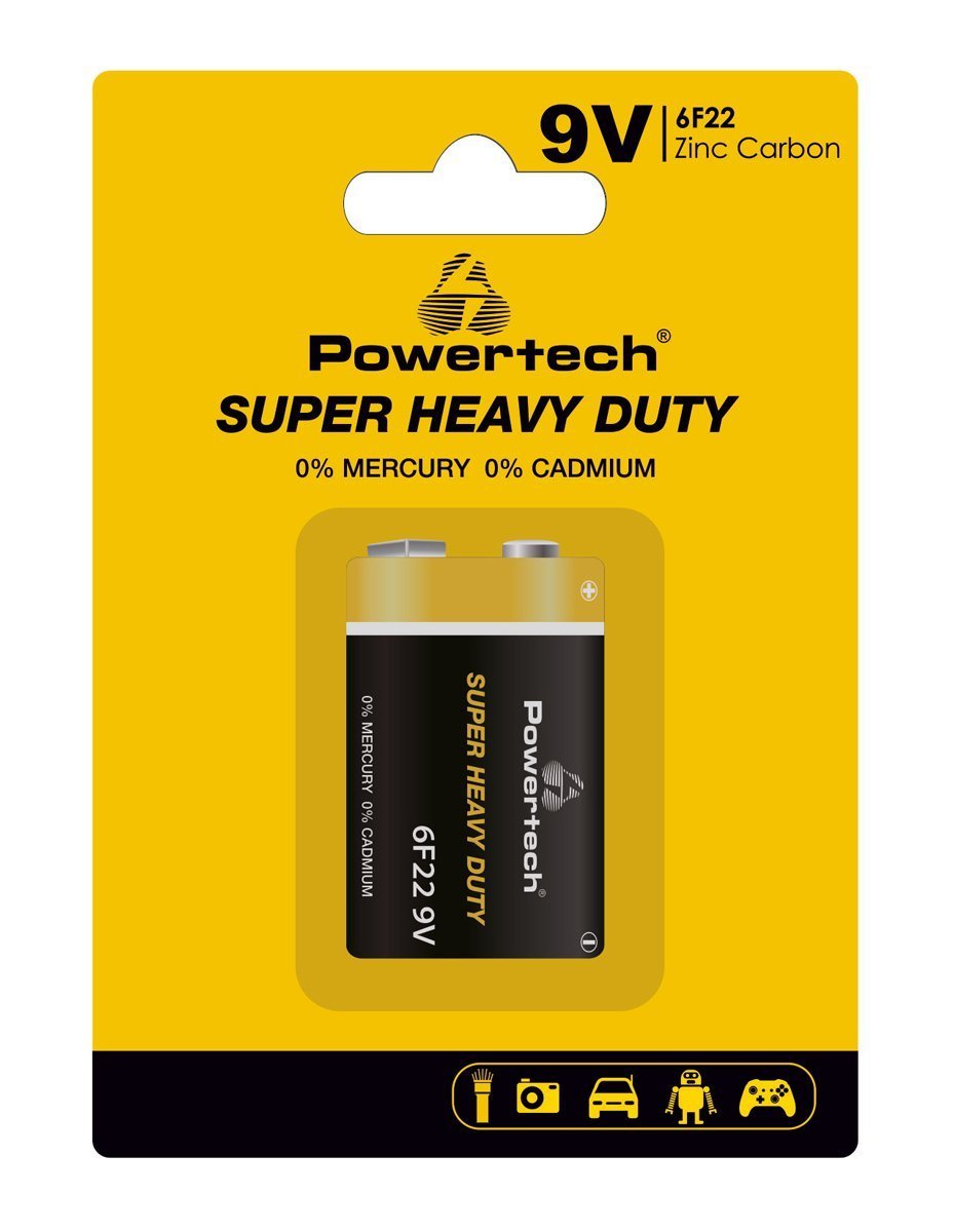 POWERTECH μπαταρία Zinc Carbon Super Heavy Duty , 9V, 1τμχ 6399
