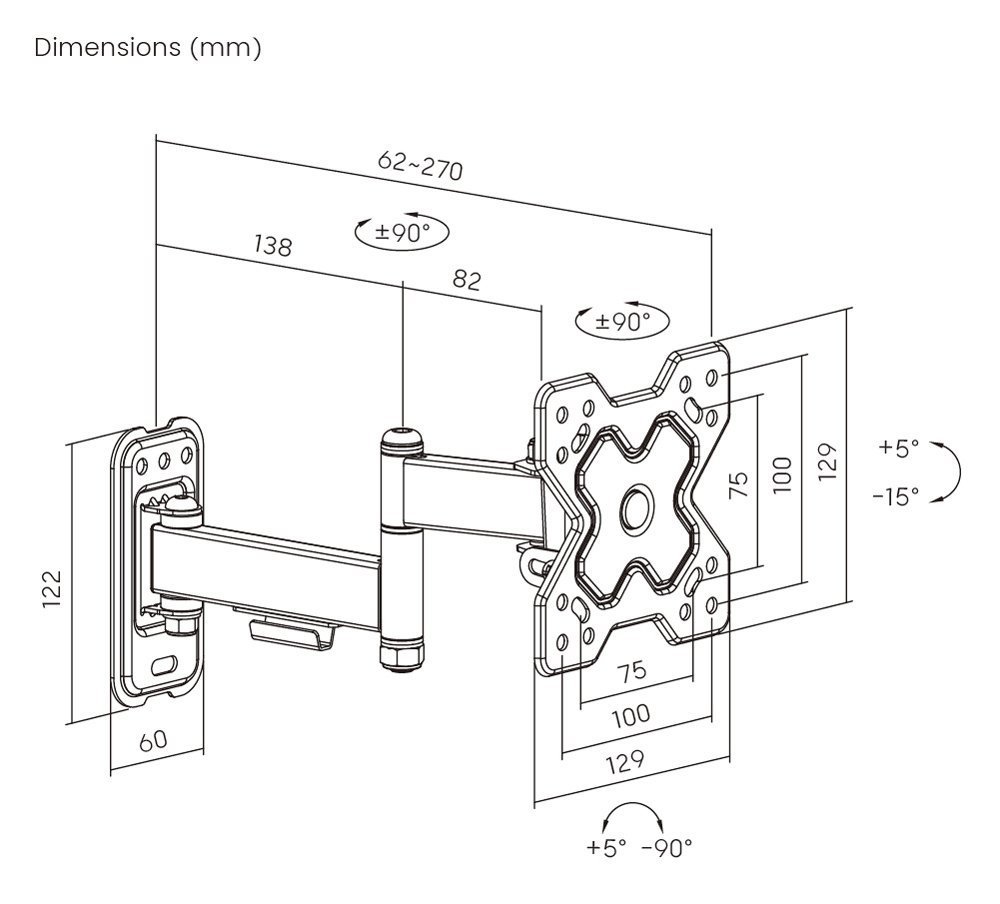POWERTECH επιτοίχια βάση τηλεόρασης , 13-32", έως 20kg, full motion 6873 - Image 3
