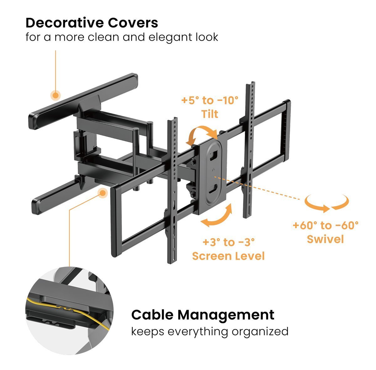 POWERTECH επιτοίχια βάση τηλεόρασης , 43-100", έως 60kg, full motion 6875 - Image 2