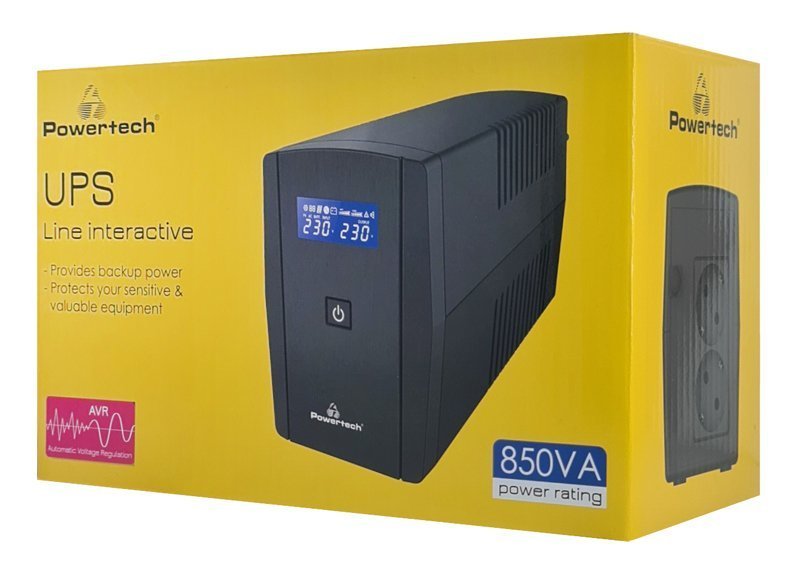 POWERTECH UPS Line Interactive με οθόνη, 850VA, 510W, 2x Schuko 7061 - Image 3