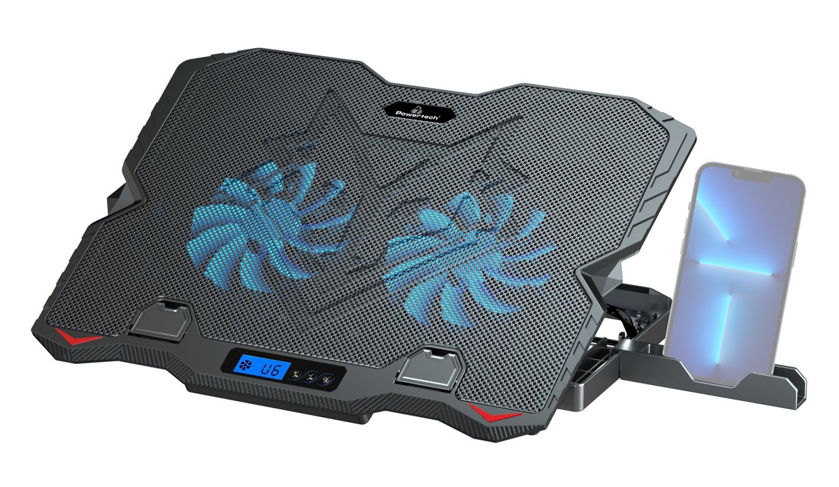 POWERTECH βάση & ψύξη laptop , έως 15.6", 2x 125mm LED fan, μαύρη 7604