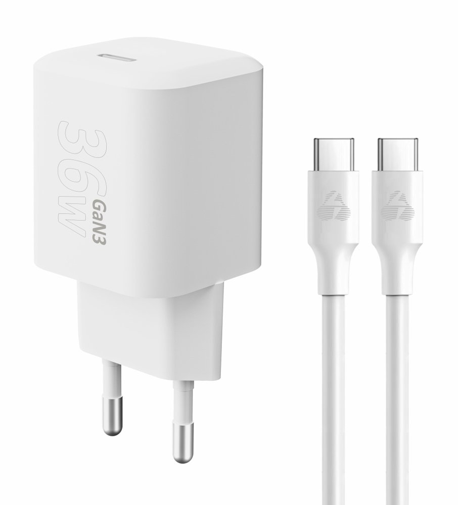 POWERTECH φορτιστής τοίχου με καλώδιο, USB-C, 36W, GaN, λευκός 7698