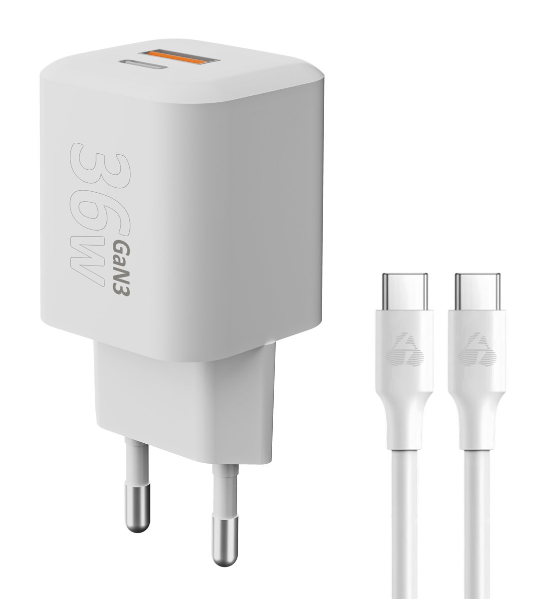 POWERTECH φορτιστής τοίχου με καλώδιο, USB/USB-C, 36W, GaN, λευκός 7699