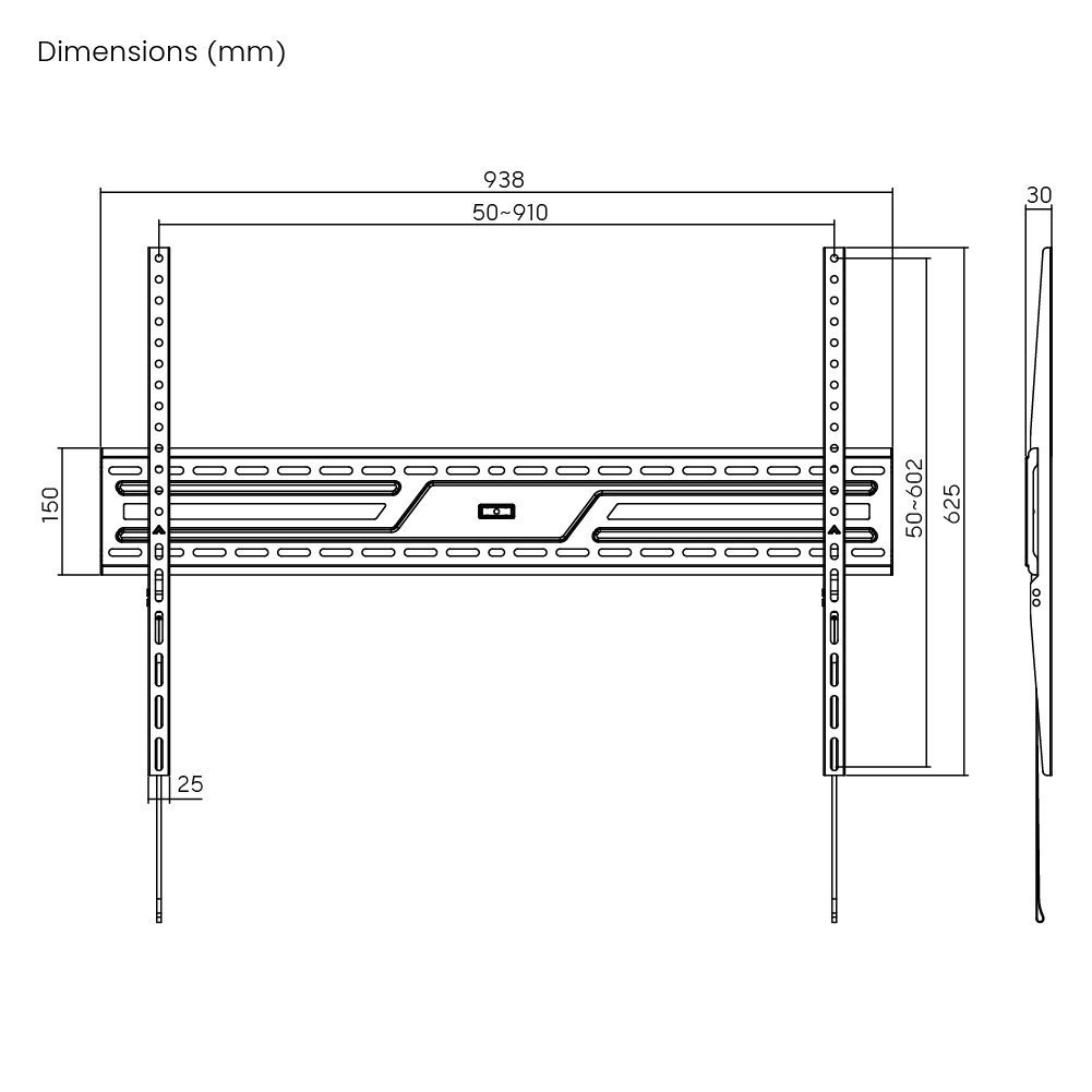 POWERTECH επιτοίχια βάση τηλεόρασης , 43-100", έως 75kg, fixed 7748 - Image 8