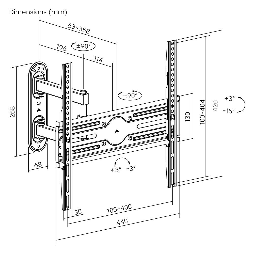 POWERTECH επιτοίχια βάση τηλεόρασης , 32-65", έως 35kg, full motion 7935 - Image 7