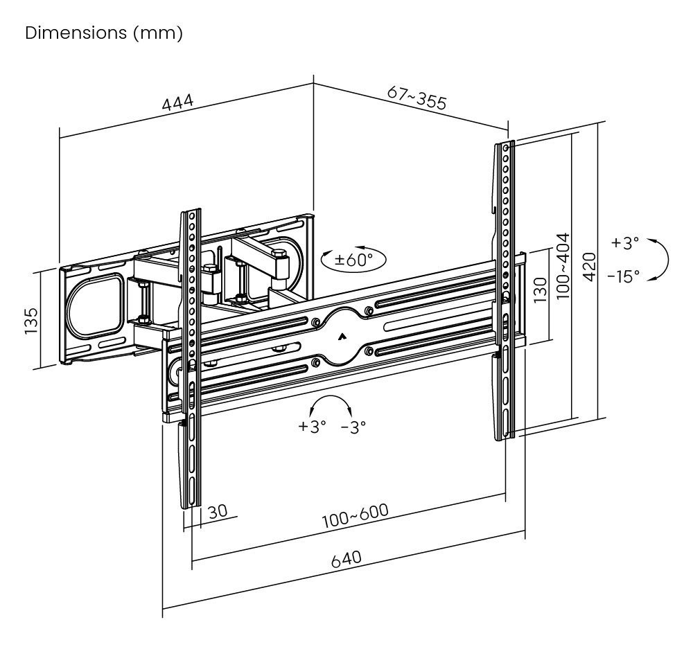 POWERTECH επιτοίχια βάση τηλεόρασης , 37-80", έως 40kg, full motion 7936 - Image 7