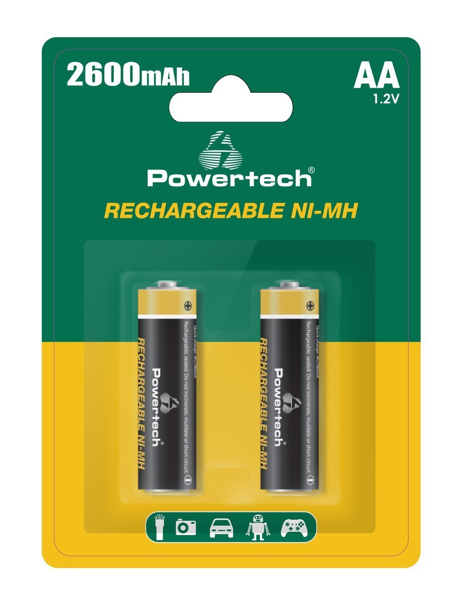 POWERTECH επαναφορτιζόμενες μπαταρίες NI-MH , AA, 2600mah, 1.2V, 2τμχ 8128