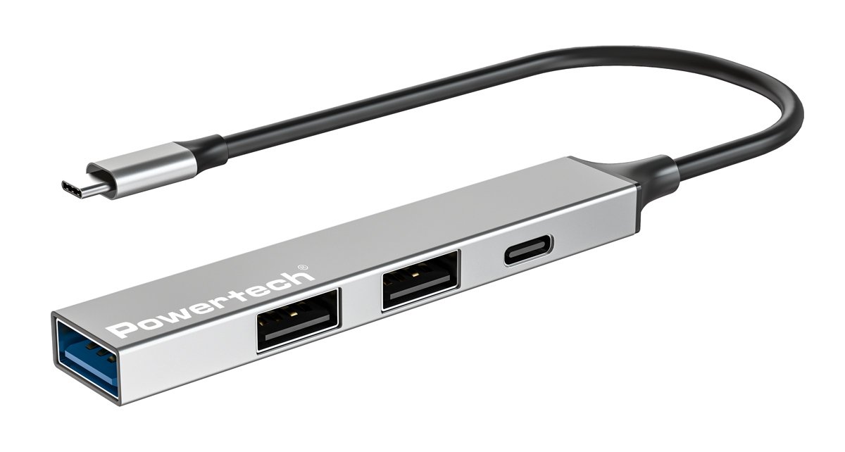 POWERTECH USB hub , 4x θυρών, USB 3.2, 5Gbps, USB-C σύνδεση, γκρι 8188