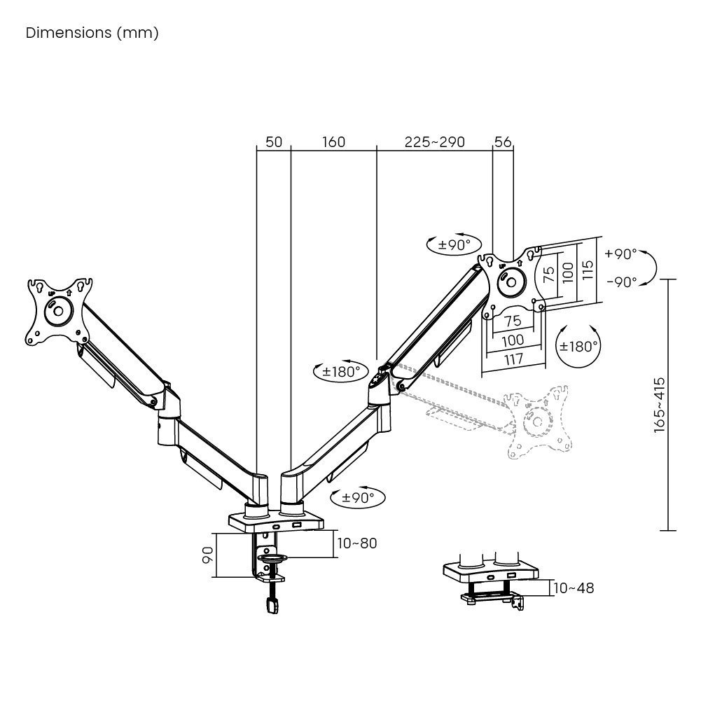 POWERTECH βάση γραφείου για 2x οθόνες , 17-32", έως 9kg 8314 - Image 7