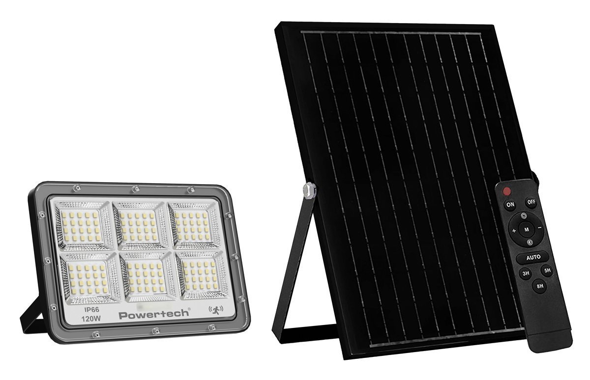 POWERTECH LED ηλιακός προβολέας  με τηλεχειριστήριο, αισθητήρας κίνησης, 120W, 4000K, 1500lm, IP66 8784