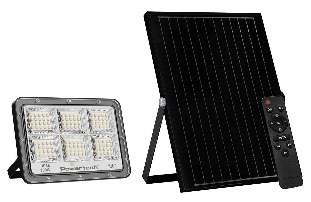 POWERTECH LED ηλιακός προβολέας  με τηλεχειριστήριο, αισθητήρας κίνησης, 180W, 4000K, 2000lm, IP66 8785