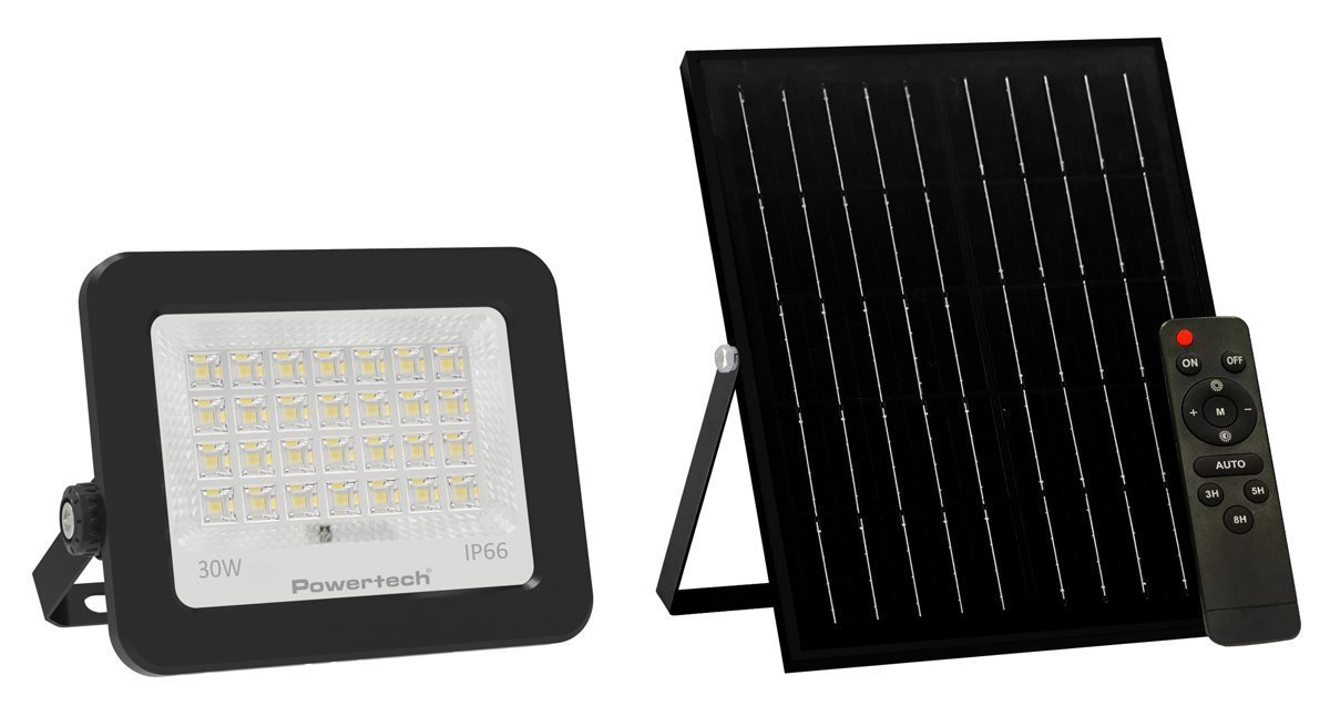 POWERTECH LED ηλιακός προβολέας  με τηλεχειριστήριο, 30W, 4000K, 400lm, IP66 8788