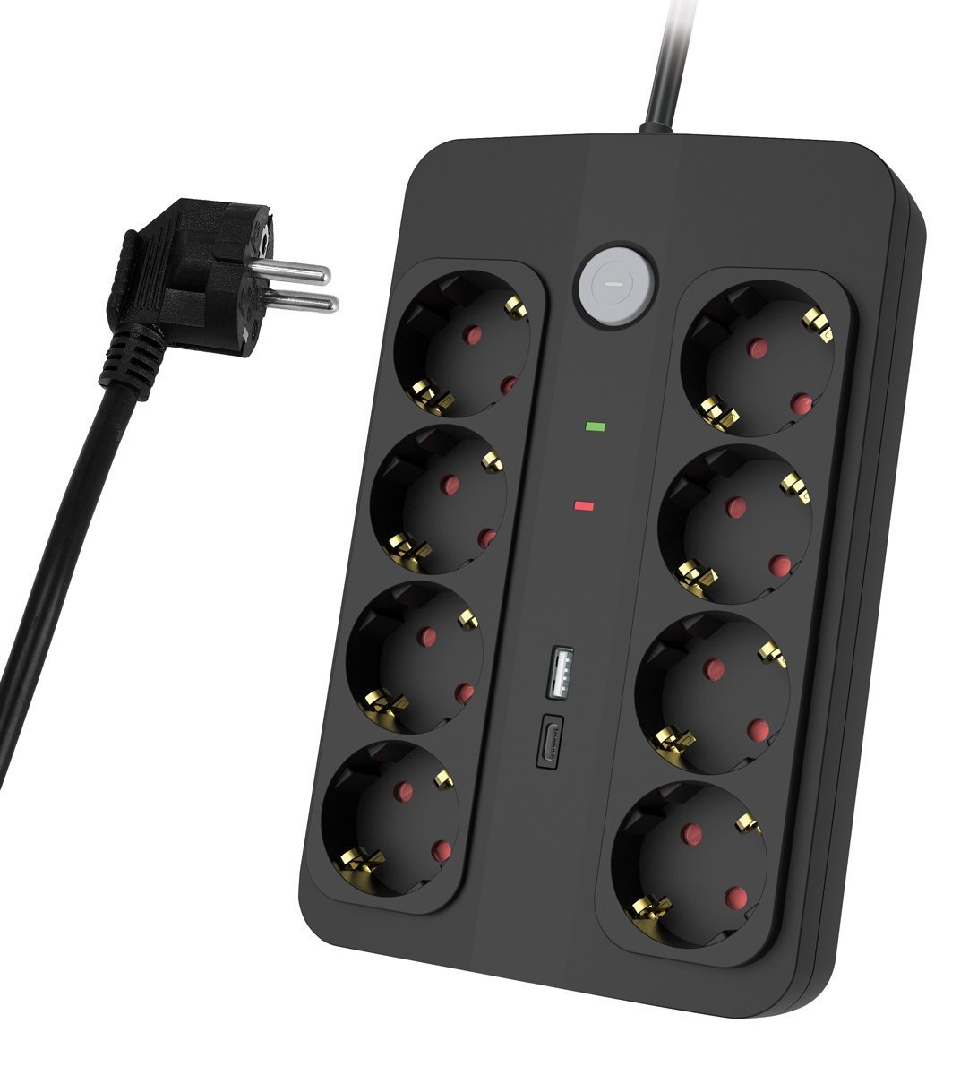 POWERTECH πολύπριζο ασφαλείας , 8 θέσεων, με USB & USB-C θύρες, 16A, 1.5m, μαύρο 9353