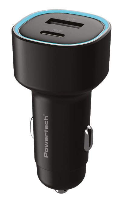 POWERTECH φορτιστής αυτοκινήτου , USB & USB-C, 85W, μαύρος 9373