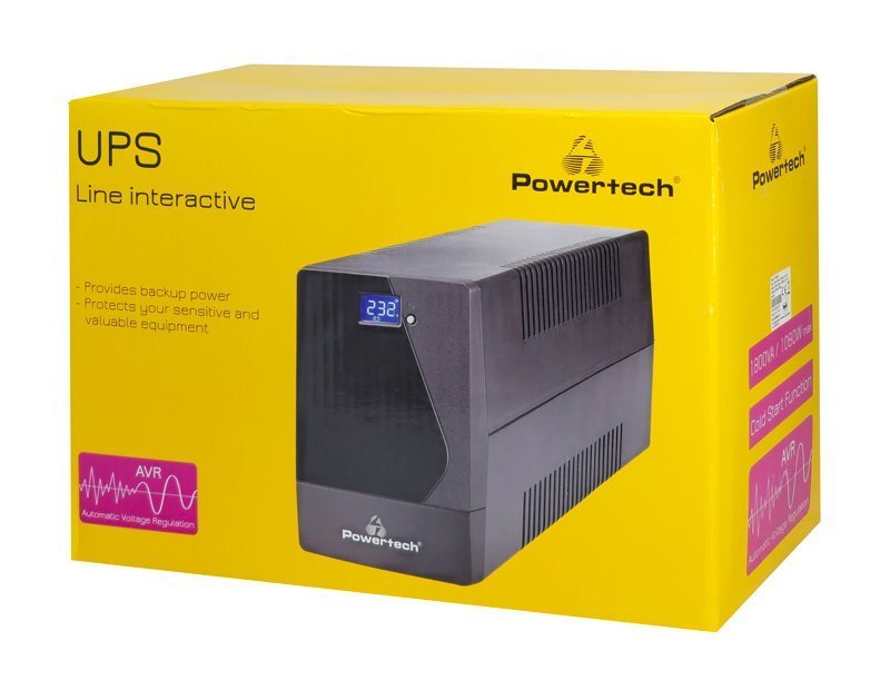 POWERTECH UPS Line Interactive με οθόνη, 1800VA, 1080W, 4x Schuko, 2x RJ45/RJ11, USB Type B 7060 - Image 3