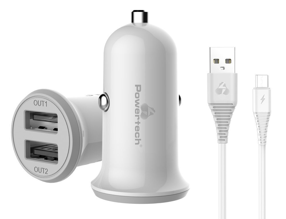 POWERTECH φορτιστής αυτοκινήτου , καλώδιο micro USB, 2x USB, 3.4A 1270