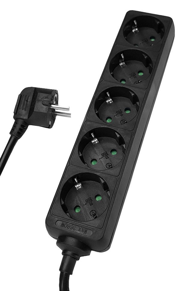 POWERTECH πολύπριζο , 5x schuko, 16A, 1,5m, μαύρο 1753