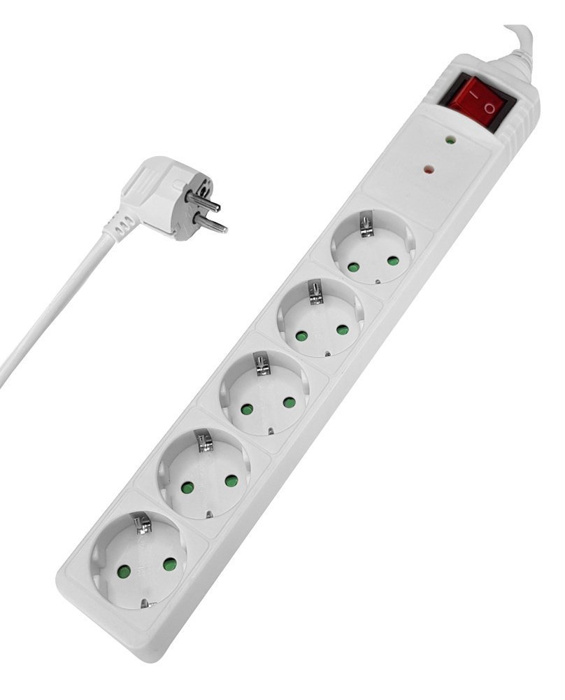POWERTECH πολύπριζο ασφαλείας , 5x schuko, 16A, 1.5m, λευκό 1763