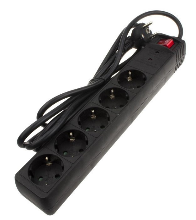 POWERTECH πολύπριζο ασφαλείας , 5x schuko, 16A, 1.5m, μαύρο 1764