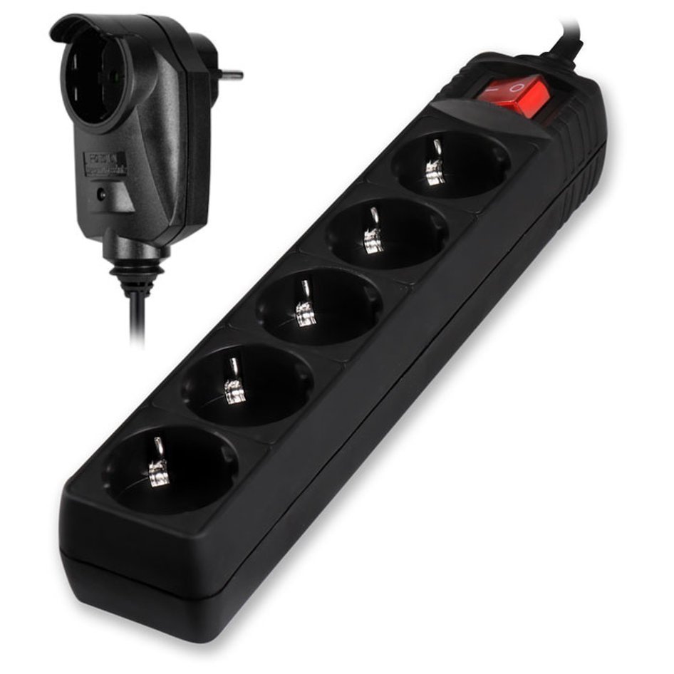 POWERTECH πολύπριζο ασφαλείας , 5+1 θέσεων schuko, 16A, 2m, μαύρο 3257