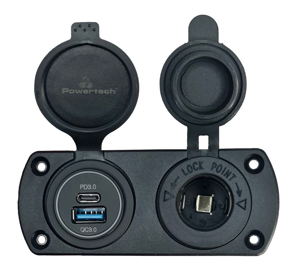 POWERTECH πρίζα 12V για σκάφη & οχήματα , USB/USB-C θύρες, IP65 6590