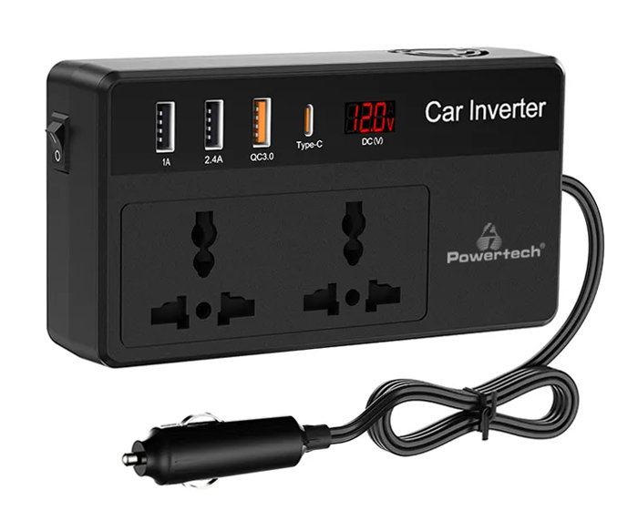 inverter aytokinitoy, 200W, 12V DC se 220V AC, me USB-C/3x USB 8054 Inverter 1