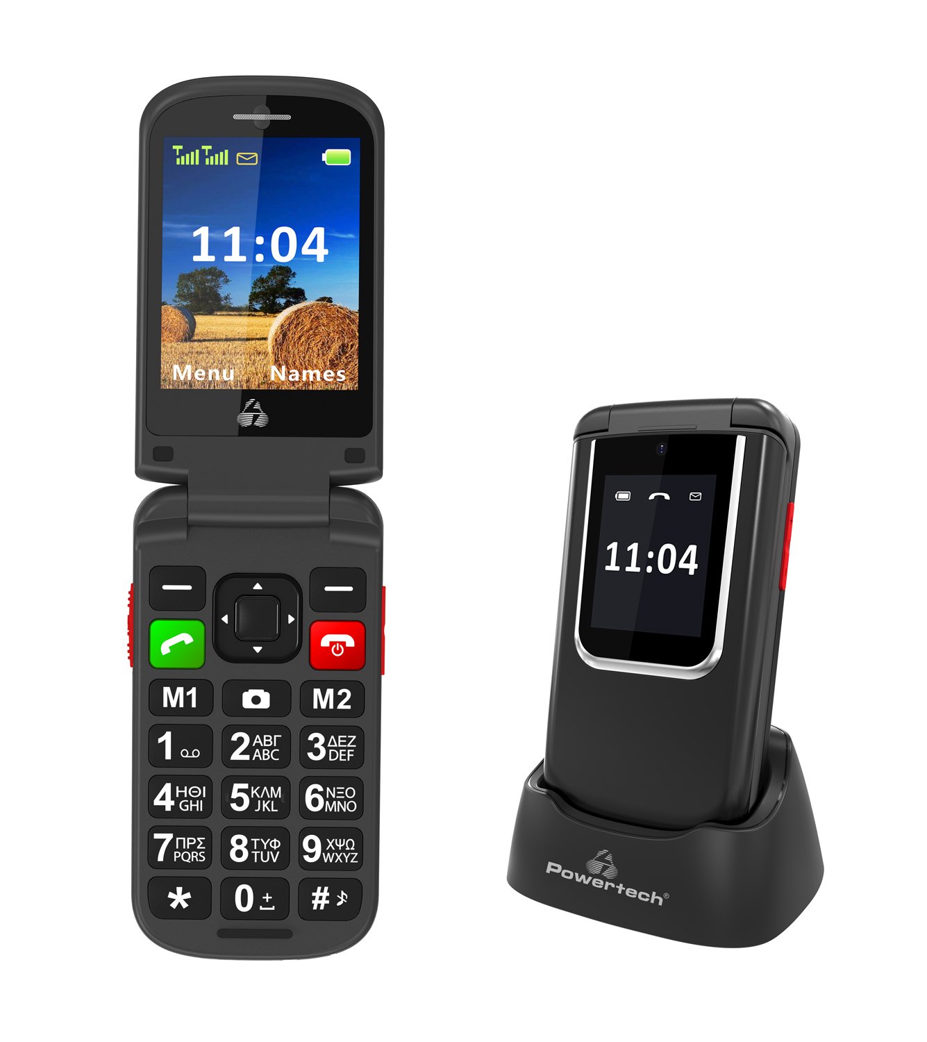 POWERTECH κινητό τηλέφωνο Sentry 4G Flip, 2.8/1.77", dual SIM, πλήκτρο SOS, μαύρο 5781