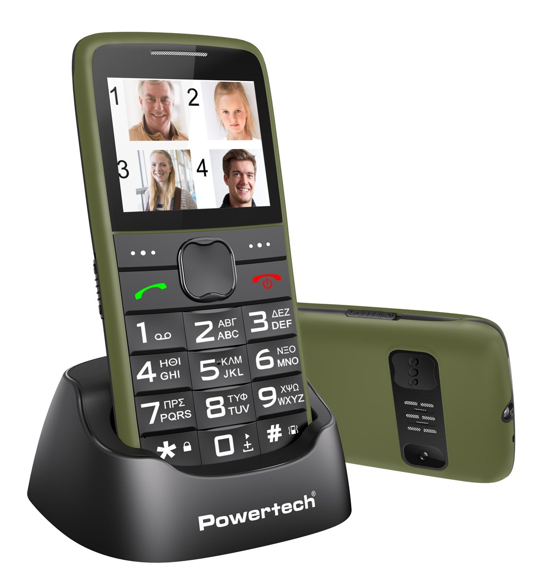 POWERTECH κινητό τηλέφωνο Sentry Eco V2, dual SIM, πλήκτρο SOS, χακί 9430