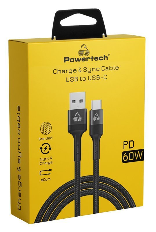 POWERTECH καλώδιο USB σε USB-C , PD 60W, copper, 60cm, μαύρο 4757 - Image 2