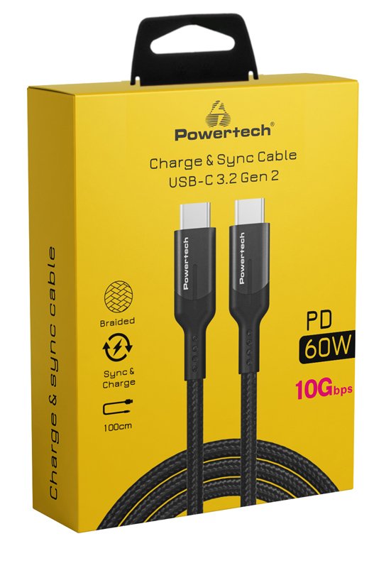 POWERTECH καλώδιο USB-C , PD 60W, 10Gbps, copper, 1m, μαύρο 4763 - Image 2