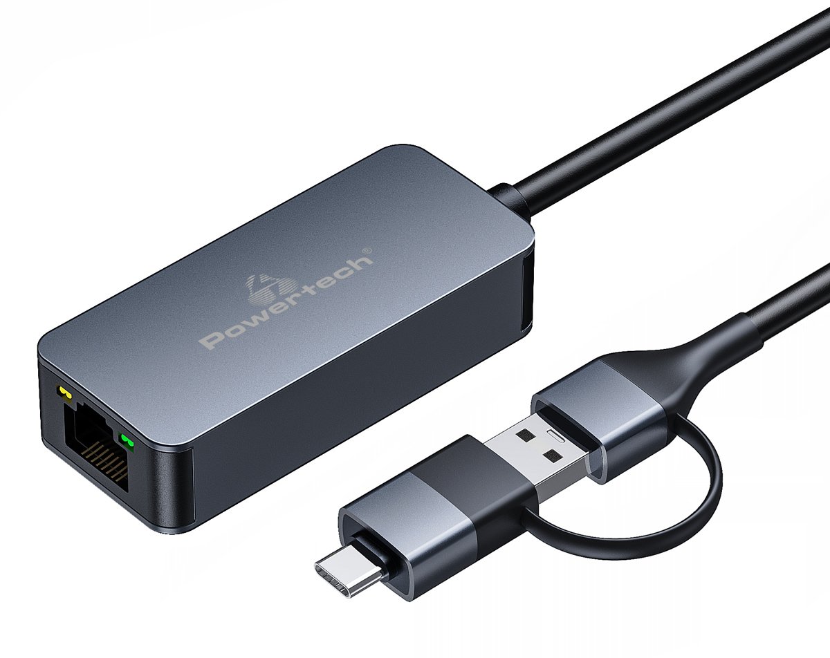 POWERTECH αντάπτορας δικτύου , USB & USB-C, 1000 Mbps, γκρι 5119