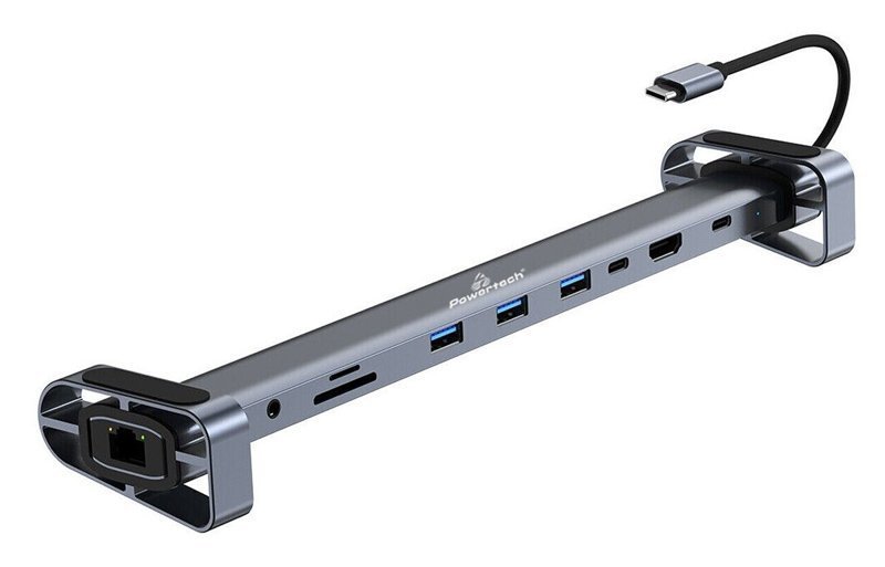 POWERTECH docking station , 10 θυρών, βάση laptop, USB-C, γκρι 5122
